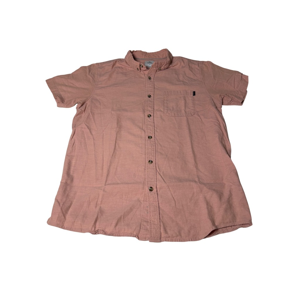 Rip Curl Button Down Shirt Mens Medium Pink Short Sleeve Herringbone Excellent